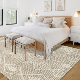Area Rug for Living Room 6x9: Large Washable Boho Moroccan Rugs Geometric Neutral Rug, Non-Slip Foldable Morden Farmhouse Indoor Floor Carpet for Bedroom Dining Table Home(Cream Beige, 6'X9')