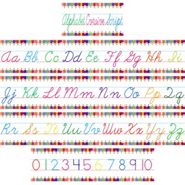 12 Pieces Alphabet Bulletin Board Set, Number 0-10 and Cursive Alphabet Line (A-Z)& Bulletin Board, Chalkboard Decor for Preschool Kindergarten, Primary Classroom Wall Decor (Color Rainbow Crayon)