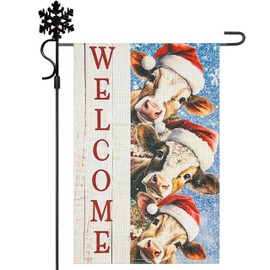 Vigor Home Christmas Cows Garden Flag Welcome Xmas Cow Winter Holiday Decorations Burlap Vertical Double Sided Front Porch Yard Lawn Outdoor Decor 12 x 18 Inch
