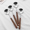 Ouliget Retro Wooden Handle Spoon,Matte Stainless Steel Serving Tablespoons,Wooden DinnerSpoon,Matte