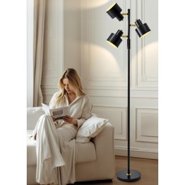 OYEARS Floor Lamp for Living Room Bright Lighting Tall Modern Industrial Vintage Standing Corner Lamps LED Metal Light Office Bedroom Study Gold Black Cream Matte Accent (3-Light, Black)