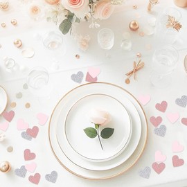 Rose Gold Pink Silver Party Decorations - 300pcs Paper Heart Confetti for Engagement Mothers Day Wedding Anniversary Romantic Bridal Shower Women Birthday Valentines Day Table Decor HongTongTong