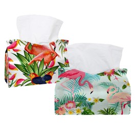 2 Pack Tissue Box Cover Holder, Flamingo Birds Rectangle Leather Tissue Case, Decorative Organizer for Tabletop, Bathroom, Car, Office