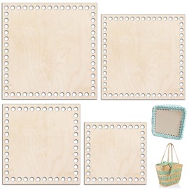 EXIN DEHCEN Pack of 4 Basket Base, Wooden Floor for Crochet, Crochet Basket, Wooden Base, Natural Wood Basket Base, Square Wooden Base for Crocheting for DIY Handbag Basket, Crafts, Home Decoration