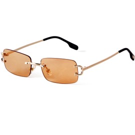 Laurinny Vintage Rimless Sunglasses Retro Rectangle Sunglasses for Men Women Trendy Sun Glasses Shades 90s Eyewear(Gold/Champagne)