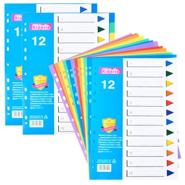 File Dividers Folder Dividers 12 Part, 3 Pack Plastic Binder Dividers,A4 Subject Dividers, Pre-Punched Leverl Arch Folder in Assorted Colours