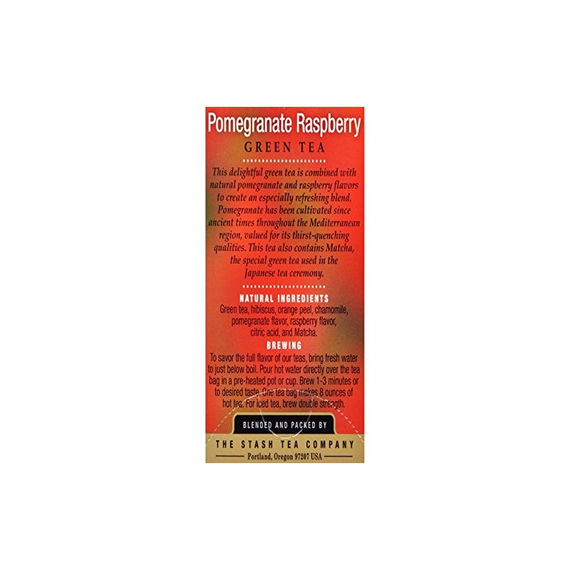 Stash Tea Pomegranate Raspberry Green Tea, 18 Count Tea Bags