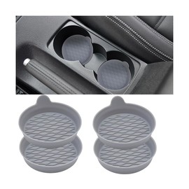HZEL 4PCS Car Cup Holder Coasters, Silicone Non-Slip Recessed Vehicle Drink Cup Mat, Soft Wave Pattern Automotive Interior Insert Coaster Decor Accessories, Universal for SUV, Sedan, Truck (Gray)