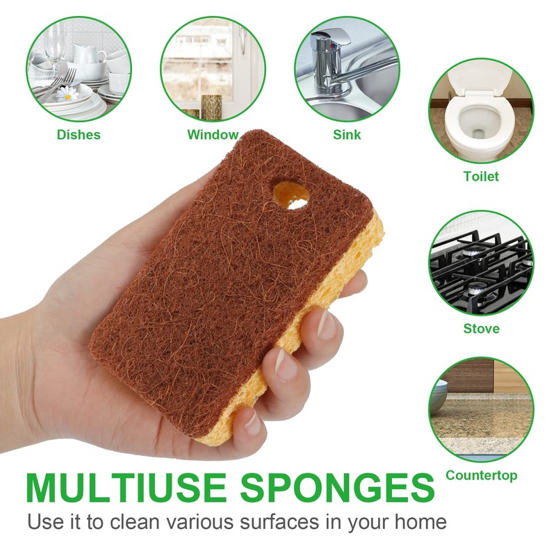 Biodegradable Natural Kitchen Sponge Eco Scratch Free Compostable Cellulose Sisal