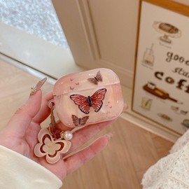 COTYPOFLIYTT Compatible with AirPods 4 Case Soft TPU with Cleaner Kit Cute Butterfly Keychain Pattern Protection Cover for Girls Women Airpods 4th Generation-Brown Pink