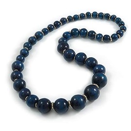 Avalaya Dark Blue Graduated Wooden Bead Necklace - 70cm Long