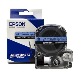 Epson LABELWORKS 224MTBBPX-4.9 Genuine Magnetic Tape Cartridge - Black on Blue Magnet Label Maker Tape - 1" (24MM) Wide, 4.9 ft, Blue