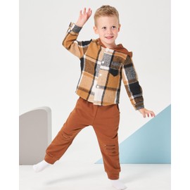 Renotemy 3 4 Year Old Boy Clothes Baby Boy Hoodie Winter Tops Sweatsuit Jackets Pants Outfit Set 3T-4T Boy Clothes Plaid Brown