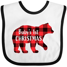 inktastic Baby's First Christmas Baby Bib White and Black 418a8