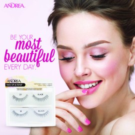 Andrea Two of a Kind False Eyelashes 21 - Black, Natural-Looking Volume Lashes, Reusable Strip Lashes for Everyday Wear, 4 Pack