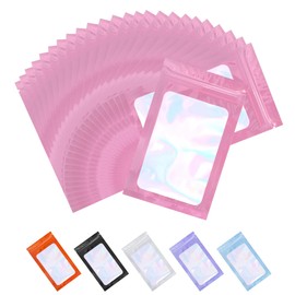 100 Pack Resealable Bags Clear Holographic Bags Smell Proof Packaging Baggies,Mylar Bags for Food Storage,Bags for Small Business,Snack, Cookie, Jewelry Sample, Candy, Gift (Pink, 3x4.7 inch)