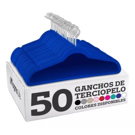 Magma Life 50 Ganchos para Ropa de Terciopelo, Gancho Plateado Giratorio de 360 Grados, Adecuado para Todo Tipo de Ropa, Antideslizante (Azul)
