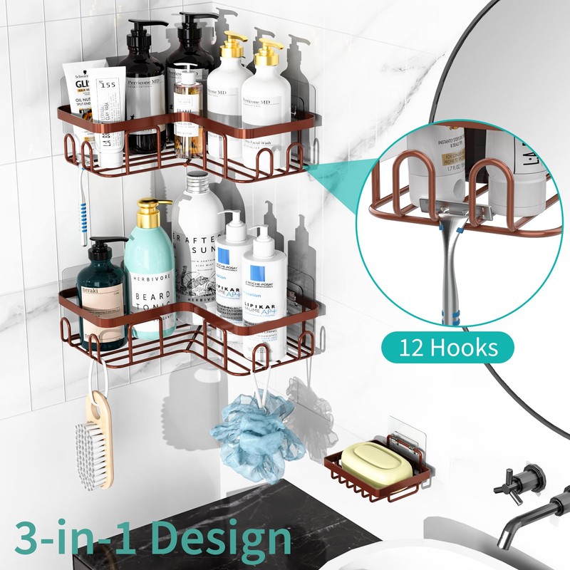 Moforoco Adhesive Corner Shower Caddy, 3 Pack Shower Organizer Shelf