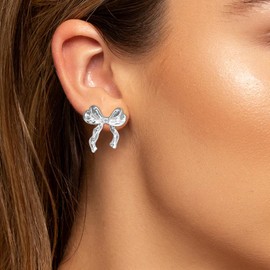 Silver Bow Earrings for Women Trendy Ribbon Bow Knot Stud Earrings Statement Earrings Gold Jewelry for Women Gifts
