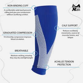 M Magic Sport Kinesiology Taping Compression Calf Sleeves, Men and Women, Running, Hiking, Cycling, Jogging (as1, alpha, l, x_l, regular, regular, Blue, L-XL)