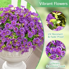 Yastouay Artificial Flowers for Outdoors, 14 Bundles Fake Outdoor Flowers, UV Resistant Artificial Plants & Flowers for Decoration, Purple Realistic Morning Glory for Outdoor Porch Garden Decoration