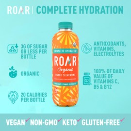 Roar Organic Electrolyte Infusions - USDA Organic - Mango Clementine - with Antioxidants, B Vitamins, Low-Calorie, Low-Sugar, Low-Carb, Coconut Water Infused Beverage 18 Fl Oz (Pack of 12)