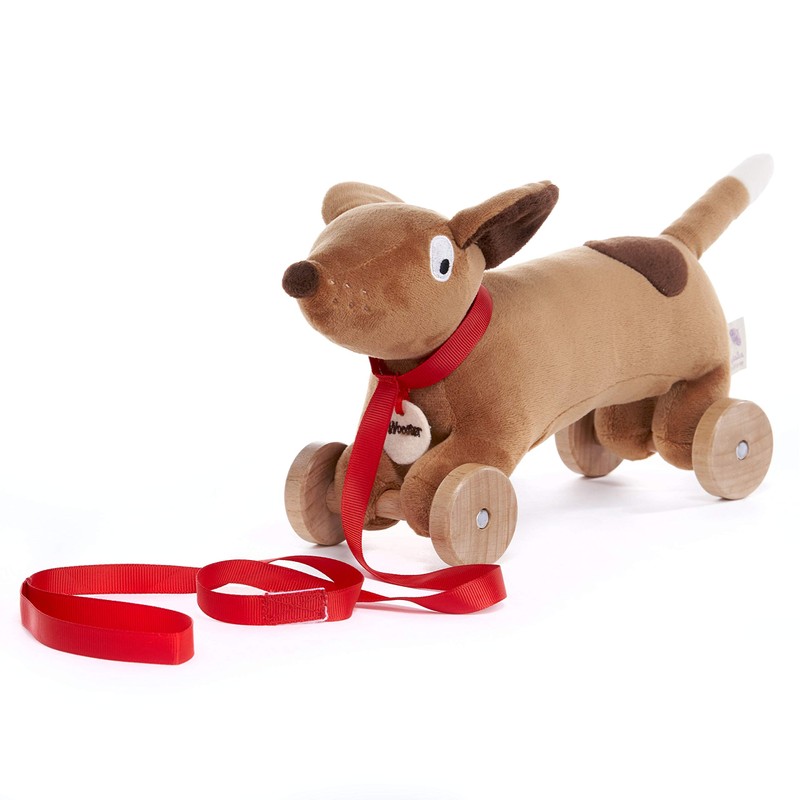 Ragtales RT501 Wooster Wooden Pull-Along Daschund Dog Soft Toy, Red
