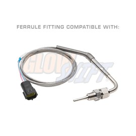 GlowShift Replacement Exhaust Gas Temperature EGT Probe 1/8-27 NPT Thread & Ferrule Fittings - Current Model Probe with Waterproof Connector