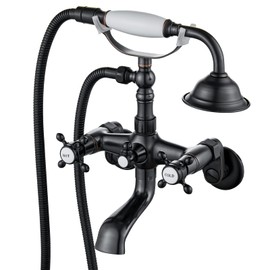 Clawfoot Bathtub Faucet Wall Mount with Hand Held Shower Faucet Set Oil Rubbed Bronze Double Cross Handle with 6 Inch Center with Adapter Adjustable Swing Arms