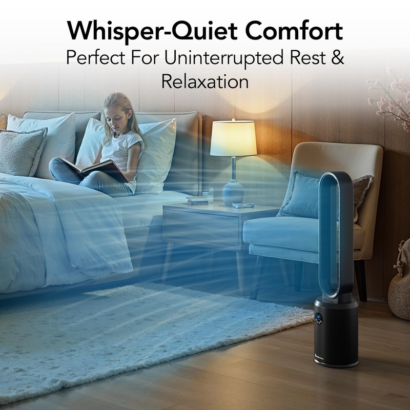 Comfort Zone 40-Inch Bladeless Tower Fan for Bedroom, 3-Speed Stand