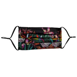 Anuschka Silk Face Masks - Comfortable Double Layer Pleated Design - Reusable, Breathable & Adjustable - Island Escape Black