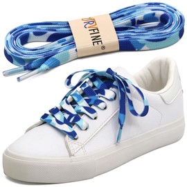 YJRVFINE Gradient Rainbow Shoelaces Fashion Colorful British Style Shoestring Blue Camouflage Shoe Laces String(1 Pair) 47.24"