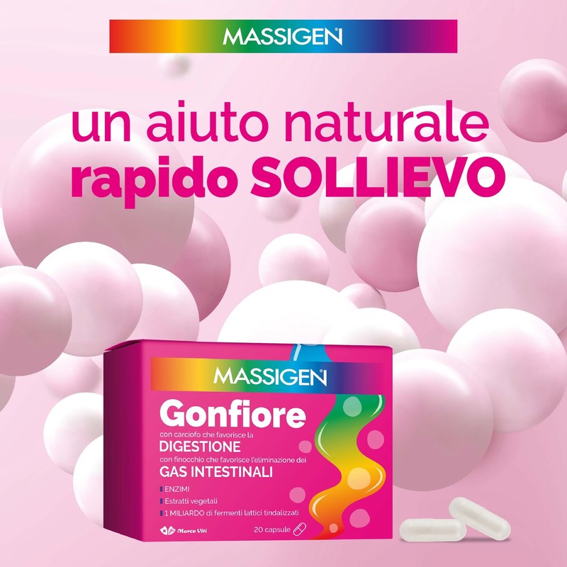 Massigen gonfiore integratore alimentare favorisce la digestione x20 capsule