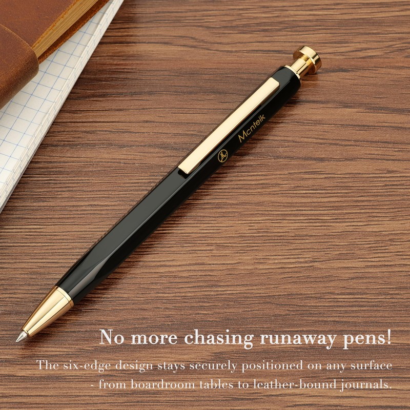 MCNTEIK Black Click Pen With 24K Gold Finish, Fine lacquer