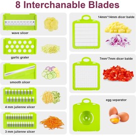 Vegetable Chopper and Slicer, 14 in 1 Mandoline Slicer with Stainless Steel Blades and Container, Multifunctional Onion Chopper and French Fry Cutter - Easy to Clean and Safe for Vegetables and Fruits