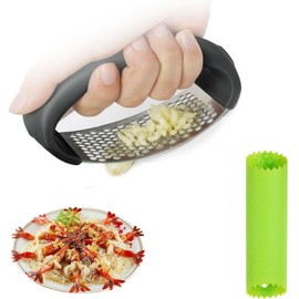 AMFUN Garlic Press Stainless, Steel Garlic Press, Steel Garlic Crusher, 304 Food Grade Stainless Steel Kitchen Garlic Rocker with Garlic Peeler for Utensils Kitchen Household