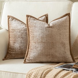 Yaertun Set of 2 Cushion Covers, Camel, 40 x 40 cm, Chenille Cushion Covers, Decorative Cushion Cover, Sofa Cushion, Decorative Cushion, Velvet Back, for Sofa, Bedroom, Living Room, Soft, Cosy