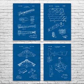 Roofing Patent Posters Set of 4 (8x10), Roofer Gifts, Industrial Art, Contractor Gifts, Construction Worker, Roofing Art Blueprint