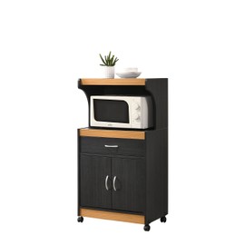 Hodedah Microwave Kitchen Cart, Black-Beech