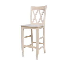 IC International Concepts Double X-Back Bar Height Stool Solid Wood, Real Parawood, Easy Assembly, 17.91" W x 19.59" D x 46.22" H 225 lbs wt Capacity, DIY, Paint or Stain Your Way, Unfinished