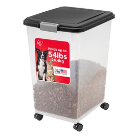IRIS USA Dog Food Storage Container, Up to 54 Pounds, Attachable Wheels, For Dog Cat Bird and Other Pet Food Storage Bin, Keep Fresh, Easy Mobility - Made in USA, Black