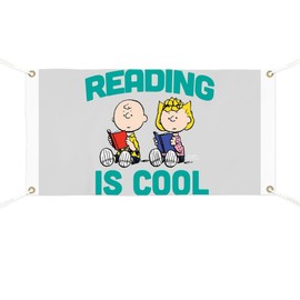 CafePress Charlie & Sally Brown Reading is Cool Vinyl Banner, 44"x30" Hanging Sign, Indoor/Outdoor