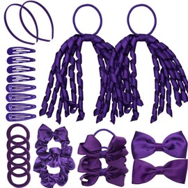 Basic Sense School Plain Hair Accessories Set, 23pcs Hair Ties, Scrunchies, Ribbon Ponytail Holders, Pins for School Uniforms, Purple