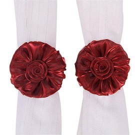 1 Pair Lace Flower Curtain Tieback Buckle Christmas Decorations Ribbon Drape Holder Nursery Bedroom Decor Tassels Curtain Rope Drapery Clip Holdback Decorative Hand-knitted Tiebacks (Burgundy)