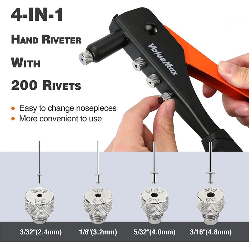 ValueMax 4-in-1 Hand Riveter/Rivet Gun Pop Rivet Tool Kit with