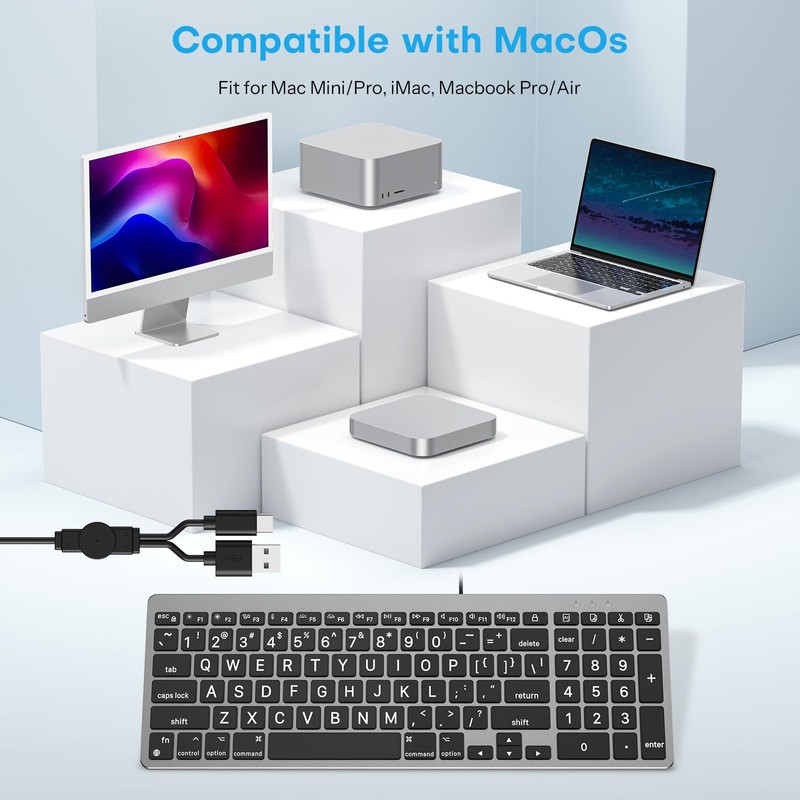 OMOTON Lighted Wired Keyboard for Mac, Large Print Backlit Keyboard