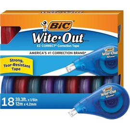 BIC Wite-Out - Cinta correcta, color blanco, dispensador translúcido, 18 unidades, muestra cuánta cinta queda restante