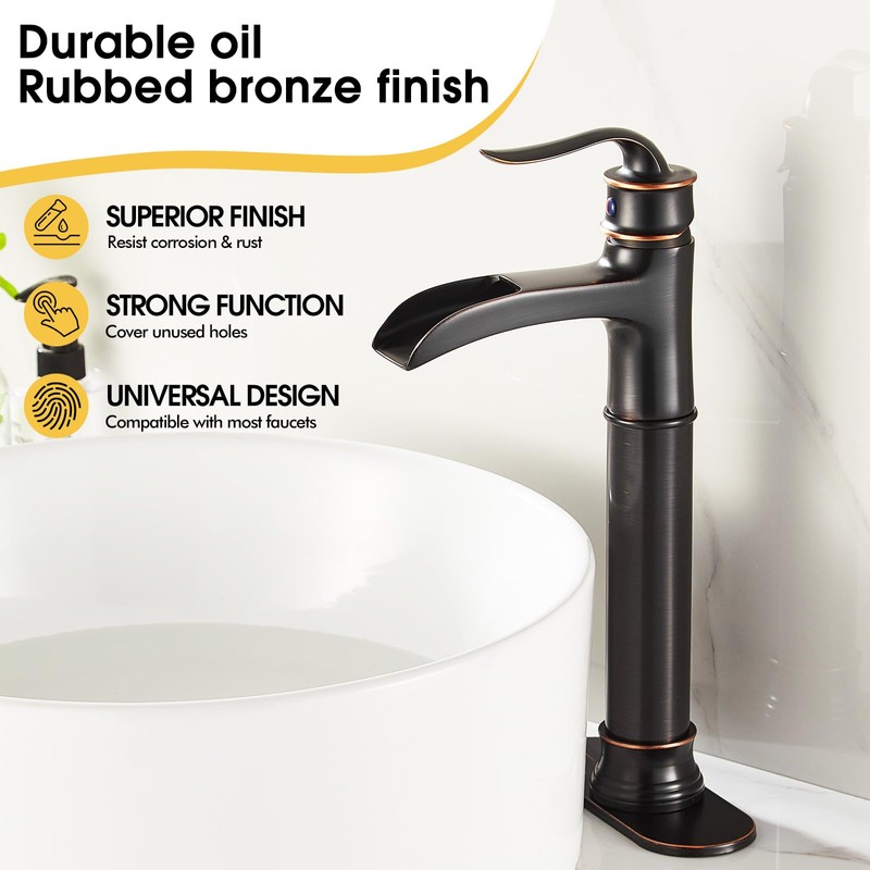 FRANSITON Tall Vessel Waterfall Faucet Bathroom Faucet Single Handle One