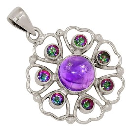 Xtremegems Natural Amethyst - African & Rainbow Topaz 925 Silver Pendant Jewelry ALLP-28510