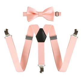 Alizeal 1 inch Suspender and Bow Tie Set with Fedora Hat for Kids (Peach)